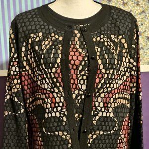Escada 2Pc Wool Blend Geometric Print Cardigan Sweater & Shell Sz M/L, Excellent